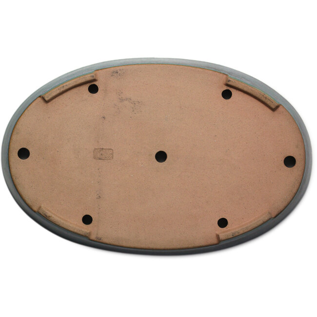 Ovale lichtblauw tot turquoise bonsaipot van Seizan (Reihou, Kataoka Katsushi, meester Seizan oven) - 490 x 315 x 45 mm