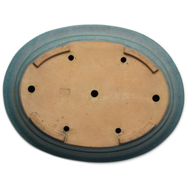 Ovale turquoise bonsaipot van Seizan (Reihou, Kataoka Katsushi, meester Seizan oven) - 420 x 320 x 85 mm