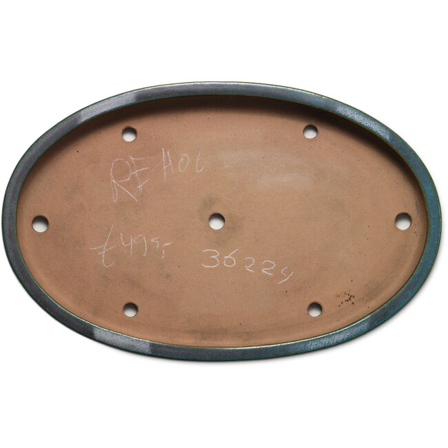 Pot à bonsaï ovale sarcelle clair à turquoise par Seizan (Reihou, Kataoka Katsushi, maître four Seizan) - 490 x 315 x 45 mm