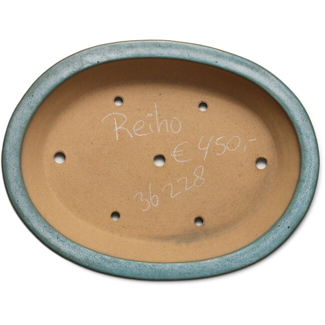 Vaso bonsai ovale turchese di Seizan (Reihou, Kataoka Katsushi, forno del maestro Seizan) - 420 x 320 x 85 mm
