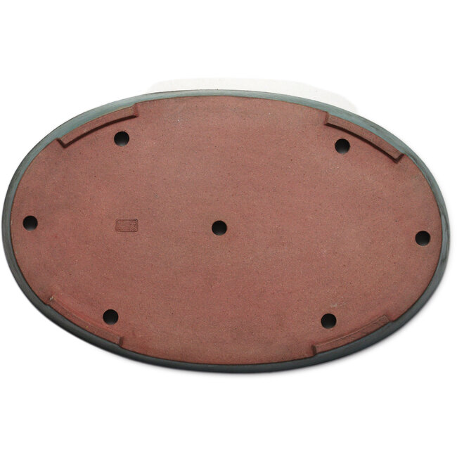 Oval green to teal bonsai pot by Seizan (Reihou, Kataoka Katsushi, master Seizan kiln) - 480 x 305 x 35 mm