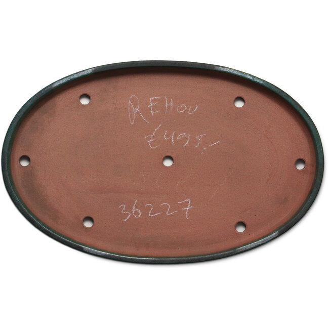 Maceta ovalada para bonsái de color verde a verde azulado de Seizan (Reihou, Kataoka Katsushi, maestro del horno Seizan) - 480 x 305 x 35 mm