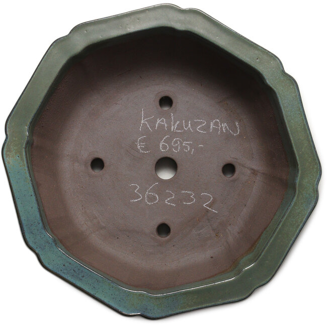 Pot à bonsaï en forme de lotus, vert turquoise, par Kakuzan - 445 x 445 x 135 mm