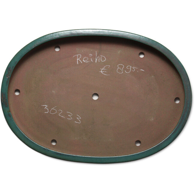 Ovale blauwgroene bonsaipot van Seizan (Reihou, Kataoka Katsushi, meester Seizan oven) - 650 x 460 x 65 mm