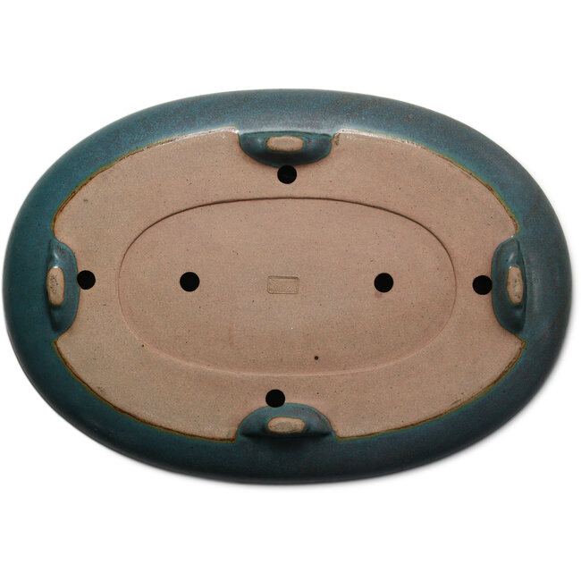 Maceta ovalada para bonsái azul verdoso de Seizan (Reihou, Kataoka Katsushi, maestro del horno Seizan) - 540 x 410 x 95 mm