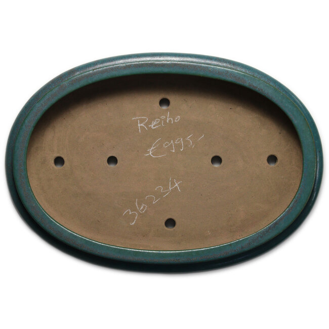 Pot à bonsaï ovale bleu-vert par Seizan (Reihou, Kataoka Katsushi, maître four Seizan) - 540 x 410 x 95 mm