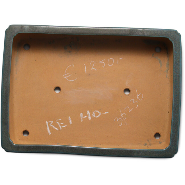 Rectangular blue-green bonsai pot by Seizan (Reihou, Kataoka Katsushi, master Seizan kiln) - 540 x 385 x 115 mm