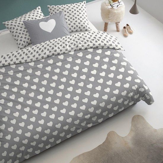 Damai Damai Dekbedovertrek Katoen 140 x 200/220 cm hearts grey