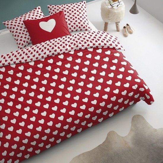 Damai Damai Dekbedovertrek Katoen 140 x 200/220 cm hearts red