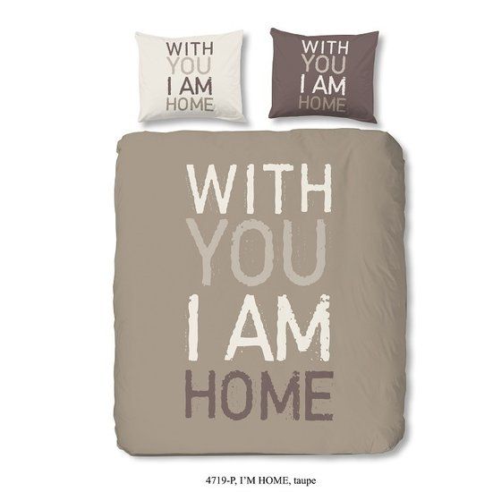 Goodmorning Dekbedovertrek I'M Home Taupe 200 x 200/220