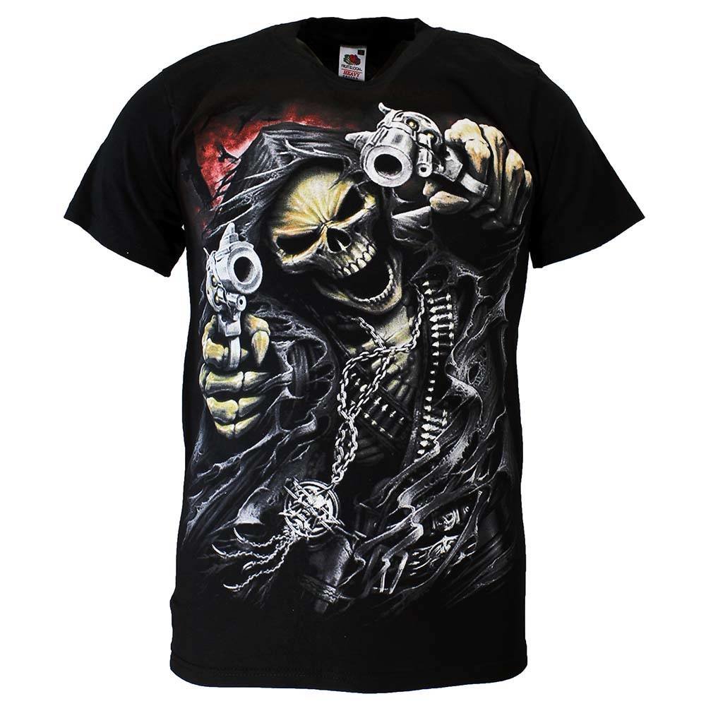 Rock Eagle / Biker T-Shirts Reaper Skull T-Shirt 'Two Guns' Zwart/Rood