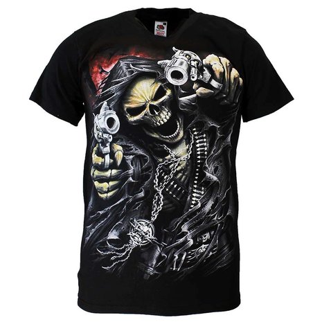 Reaper Skull T-Shirt 'Two Guns' Black/Red Reaper Skull T-Shirt 'Two Guns' Black/Red