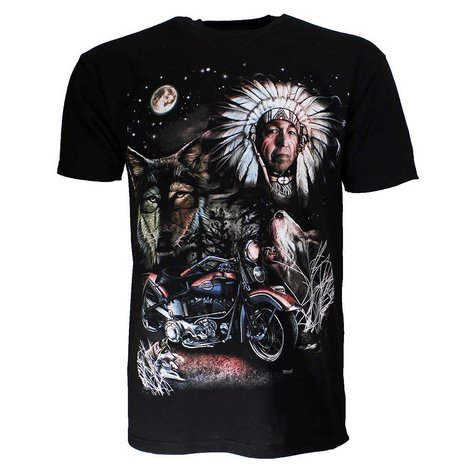 Rock Eagle / Biker T-Shirts Native American Indian Motor Wolf Moon T-Shirt Schwarz Rock Eagle / Biker T-Shirts Native American Indian Motor Wolf Moon T-Shirt Schwarz