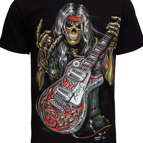 Rock Eagle / Biker T-Shirts Totenkopf Rock Gitarre Metal T-Shirt Schwarz Rock Eagle / Biker T-Shirts Totenkopf Rock Gitarre Metal T-Shirt Schwarz