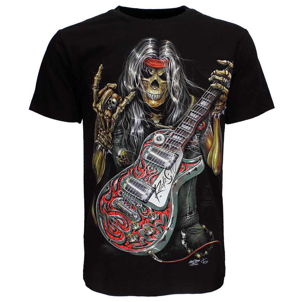 Skull Rock Guitar Metal T-Shirt Zwart - Popmerch.com