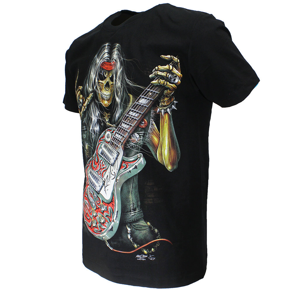 Rock Eagle / Biker T-Shirts Totenkopf Rock Gitarre Metal T-Shirt Schwarz Rock Eagle / Biker T-Shirts Totenkopf Rock Gitarre Metal T-Shirt Schwarz