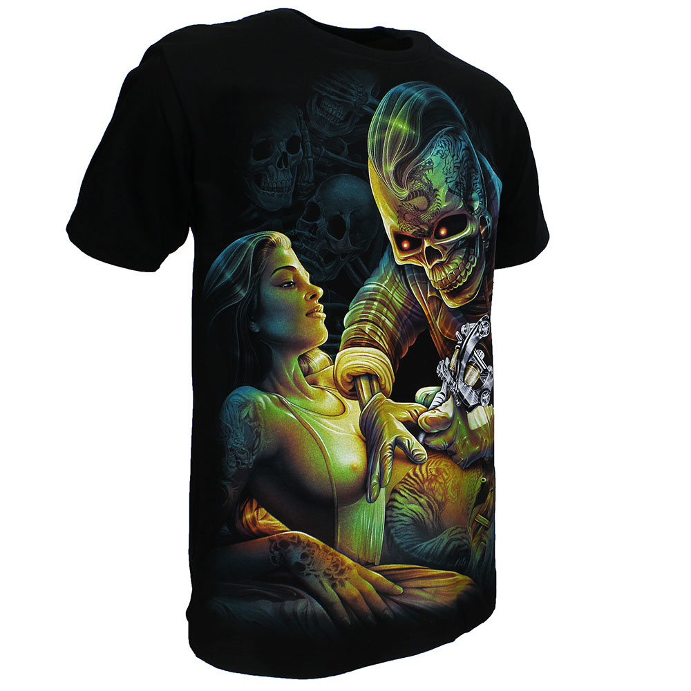 Tattoo Artist Skeleton 3D T-Shirt Black Glow in the Dark Tattoo Artist Skeleton 3D T-Shirt Black Glow in the Dark