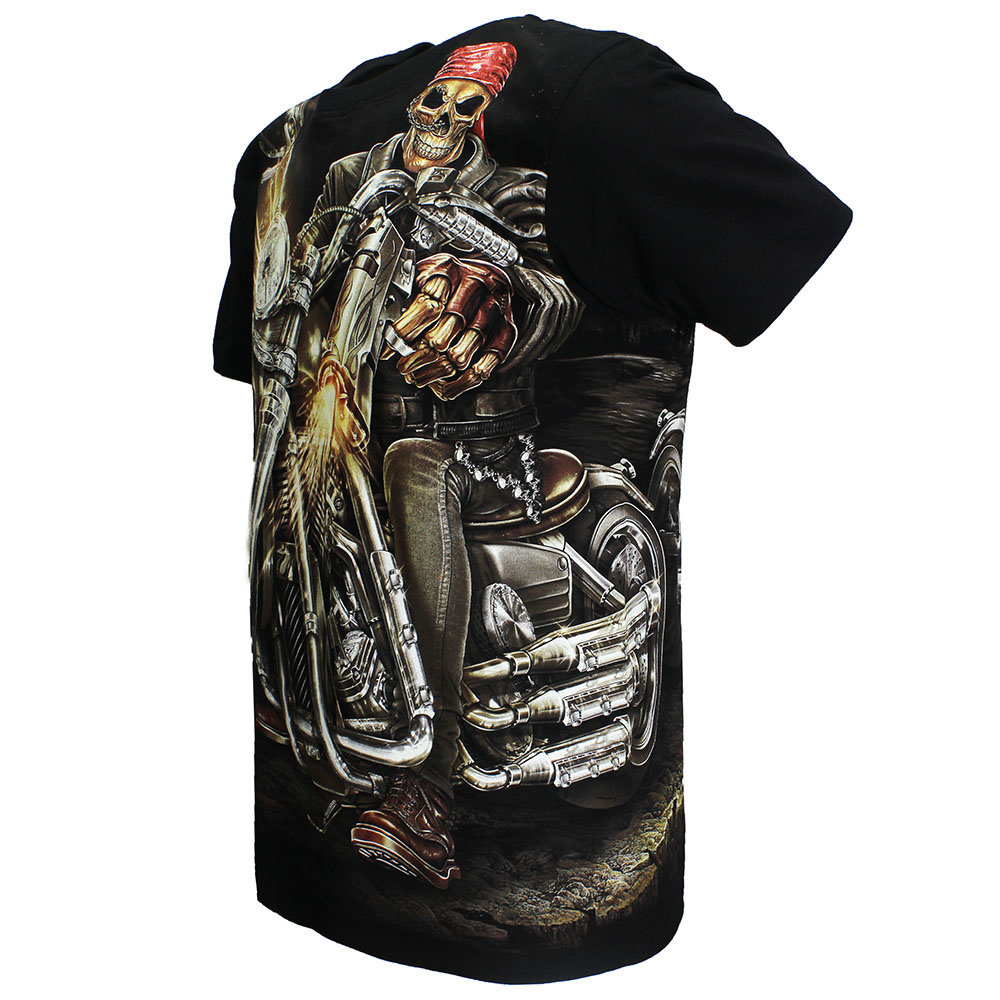 Biker-Skelett mit Pistole T-Shirt schwarz Biker-Skelett mit Pistole T-Shirt schwarz
