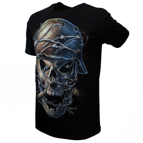 Pierced Doodskop Skull Rock 3D Glow in the Dark T-Shirt Zwart