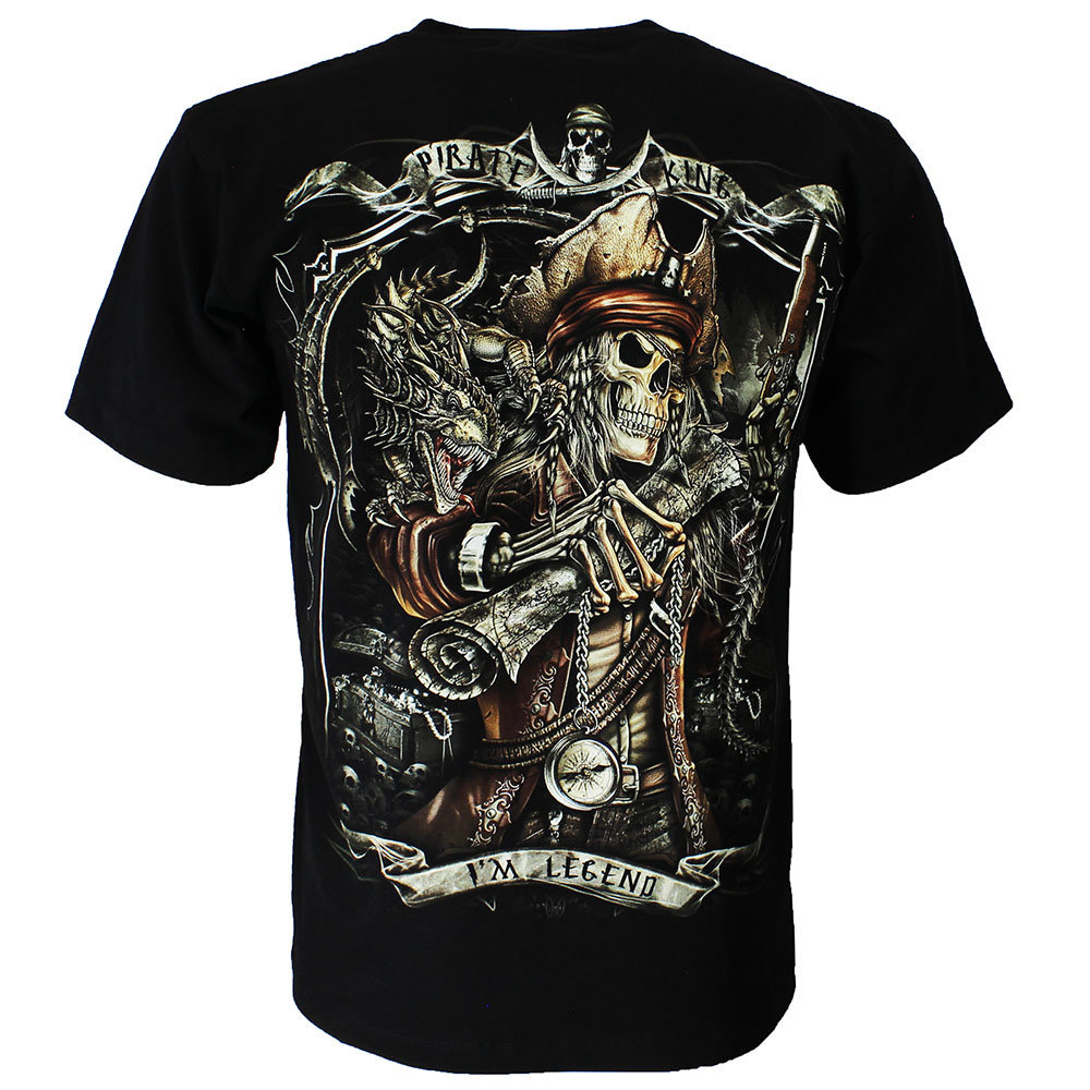 Rock Eagle / Biker T-Shirts Piratenkönig, im Dunkeln leuchtendes Piratenkönig-T-Shirt, Schwarz Rock Eagle / Biker T-Shirts Piratenkönig, im Dunkeln leuchtendes Piratenkönig-T-Shirt, Schwarz