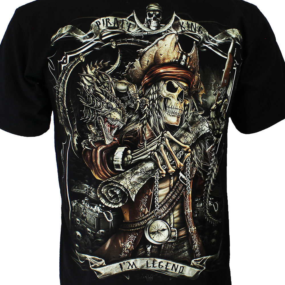Rock Eagle / Biker T-Shirts Pirate King Glow in the Dark Piratenkoning T-Shirt Zwart Rock Eagle / Biker T-Shirts Pirate King Glow in the Dark Piratenkoning T-Shirt Zwart