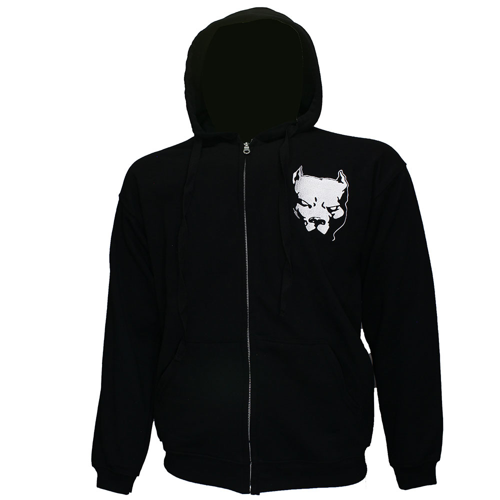 Pitbull Embroidered Logo Zipper Hoodie Black Worldwide Shipping Popmerch
