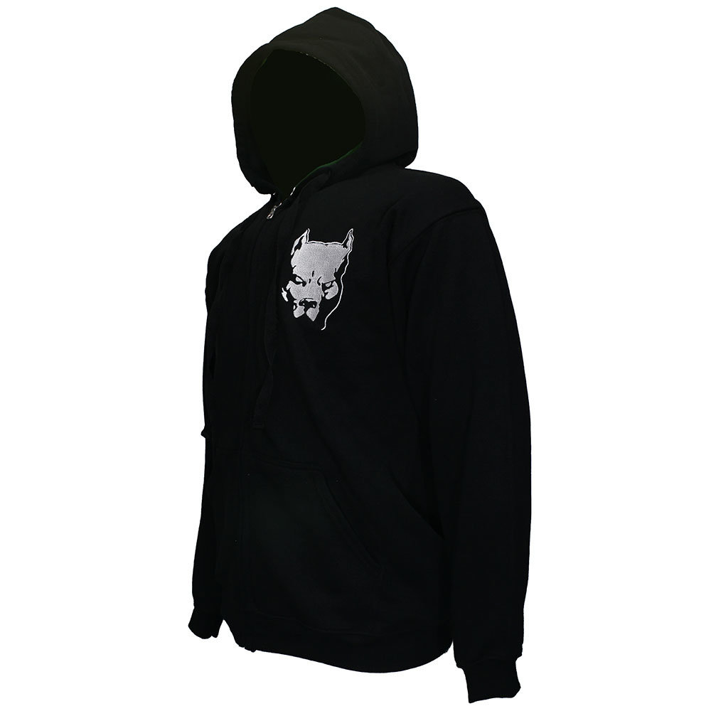 Hardcore Pitbull-Hoodieweste mit gesticktem Logo und Reißverschluss, Schwarz