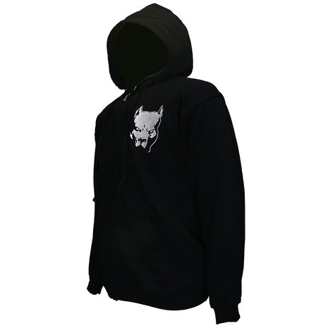Hardcore Pitbull-Hoodieweste mit gesticktem Logo und Reißverschluss, Schwarz
