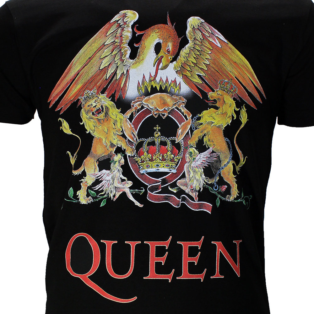 Black Logo Worldwide Shipping Classic Queen Crest Band T-Shirt |