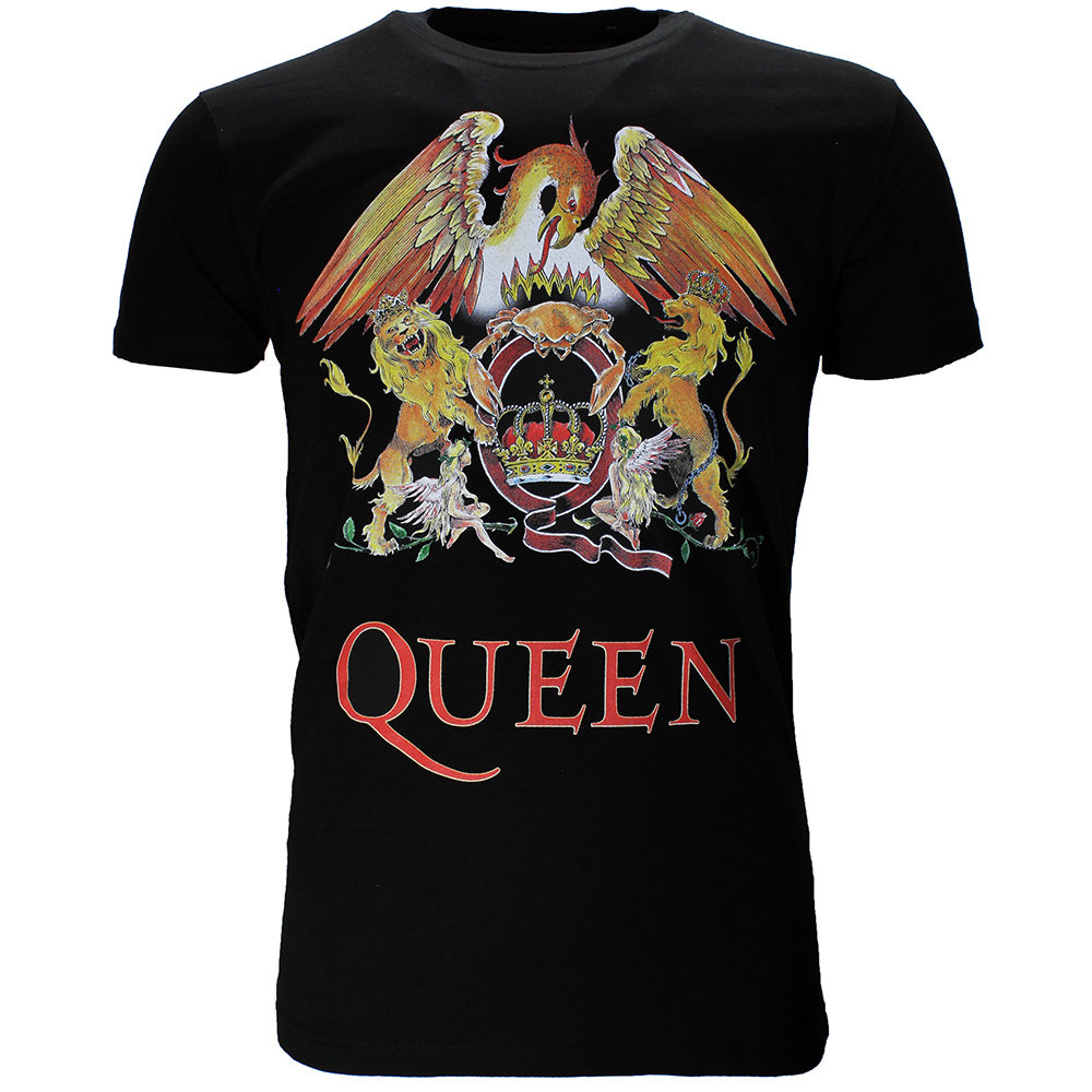 Queen Classic Crest | Band Shipping Logo T-Shirt Worldwide Black