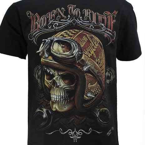 Rock Eagle / Biker T-Shirts Biker Glow in the Dark T-Shirt Born To Ride Zwart - Hoge Kwaliteit Rock Eagle / Biker T-Shirts Biker Glow in the Dark T-Shirt Born To Ride Zwart - Hoge Kwaliteit