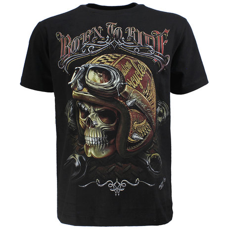 Biker Glow in the Dark T Shirt Born To Ride Zwart Hoge Kwaliteit