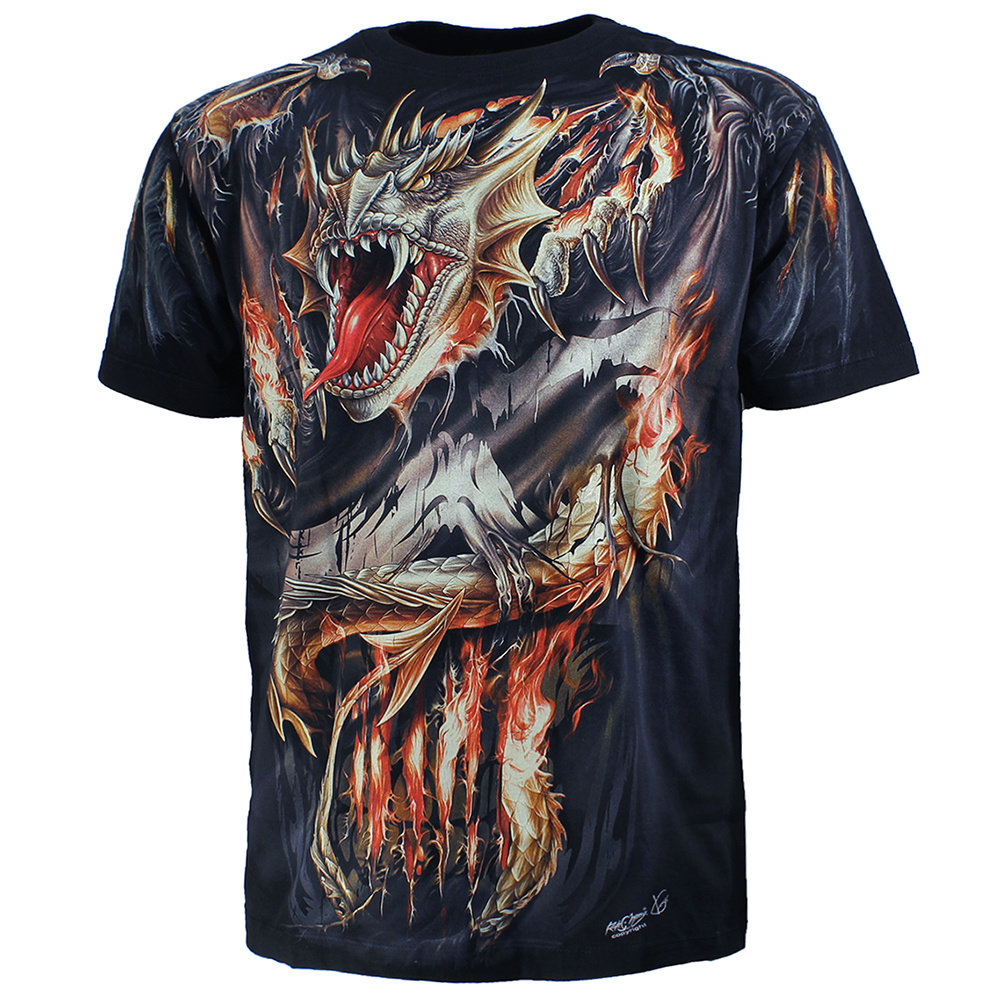 Rock Eagle / Biker T-Shirts Biker Fire Dragon T-Shirt Black - High Quality Rock Eagle / Biker T-Shirts Biker Fire Dragon T-Shirt Black - High Quality