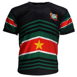Suriname Fußball-Sport-T-Shirt mit Suriname-Flagge im Techno-Stil
