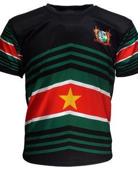 Suriname Fußball-Sport-T-Shirt mit Suriname-Flagge im Techno-Stil Suriname Fußball-Sport-T-Shirt mit Suriname-Flagge im Techno-Stil