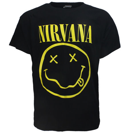Band Merchandise Nirvana Yellow Smiley Band T-Shirt Zwart - Officiële Merchandise Band Merchandise Nirvana Yellow Smiley Band T-Shirt Zwart - Officiële Merchandise
