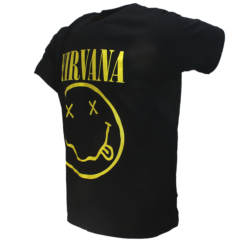 Nirvana Yellow Smiley Official Band TShirt Zwart
