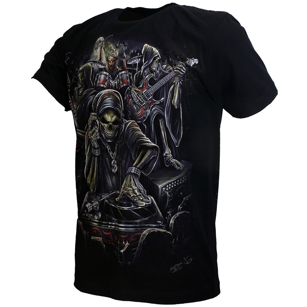 Biker Skull Skeleton Band Glow in the Dark T-Shirt - Origineel Design Biker Skull Skeleton Band Glow in the Dark T-Shirt - Origineel Design