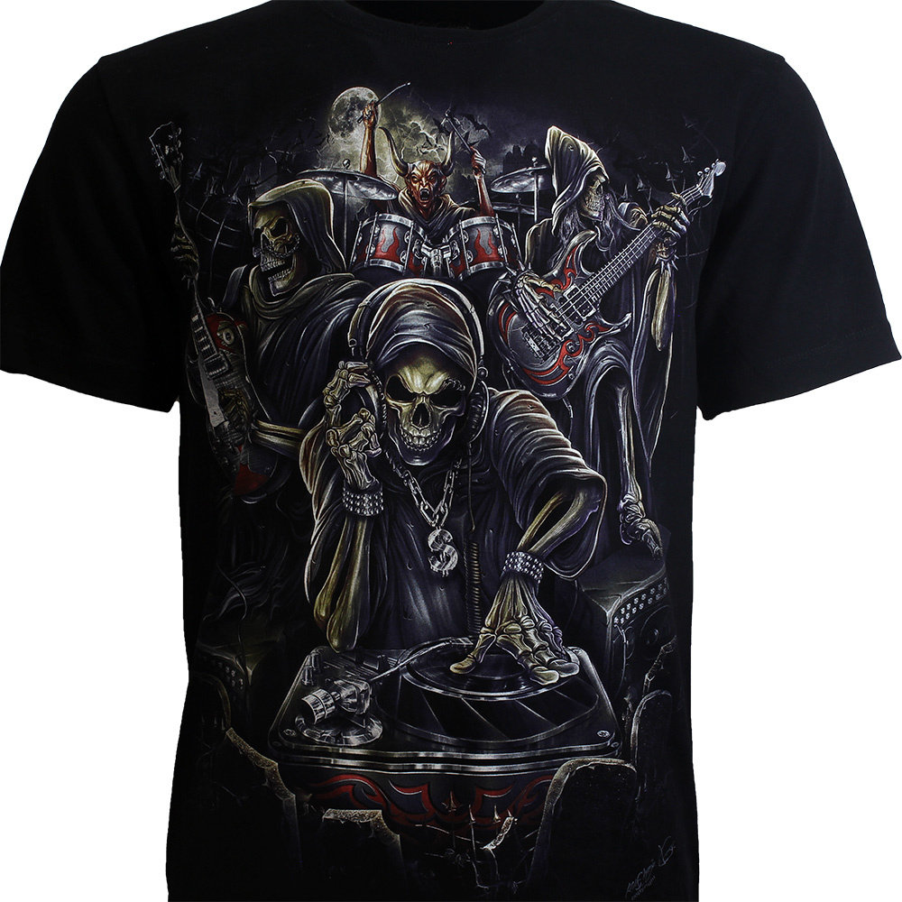 Biker Skull Skeleton Band Glow in the Dark T-Shirt - Origineel Design Biker Skull Skeleton Band Glow in the Dark T-Shirt - Origineel Design