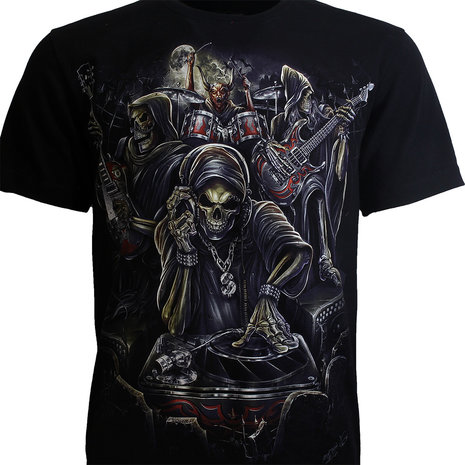Biker Skull Skeleton Band Glow in the Dark T-Shirt - Origineel Design Biker Skull Skeleton Band Glow in the Dark T-Shirt - Origineel Design