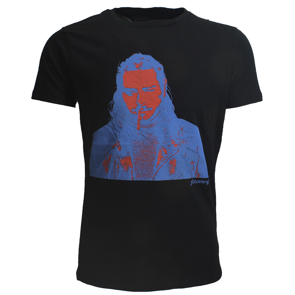 Band Merchandise Post Malone Stoney Red Blue Photo T-Shirt - Official Merchandise Band Merchandise Post Malone Stoney Red Blue Photo T-Shirt - Official Merchandise