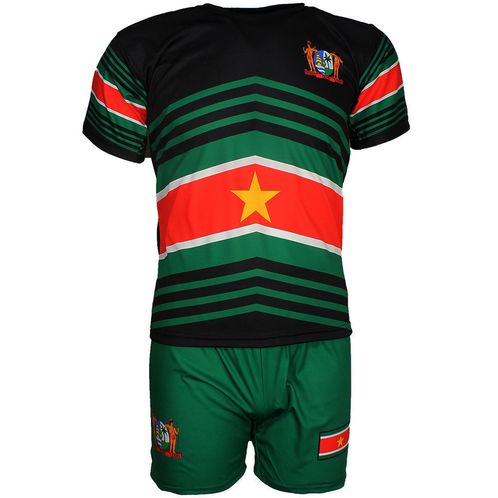 Suriname Suriname Techno Style Voetbal Tenue Set T-Shirt + Broek Zwart / Groen Suriname Suriname Techno Style Voetbal Tenue Set T-Shirt + Broek Zwart / Groen