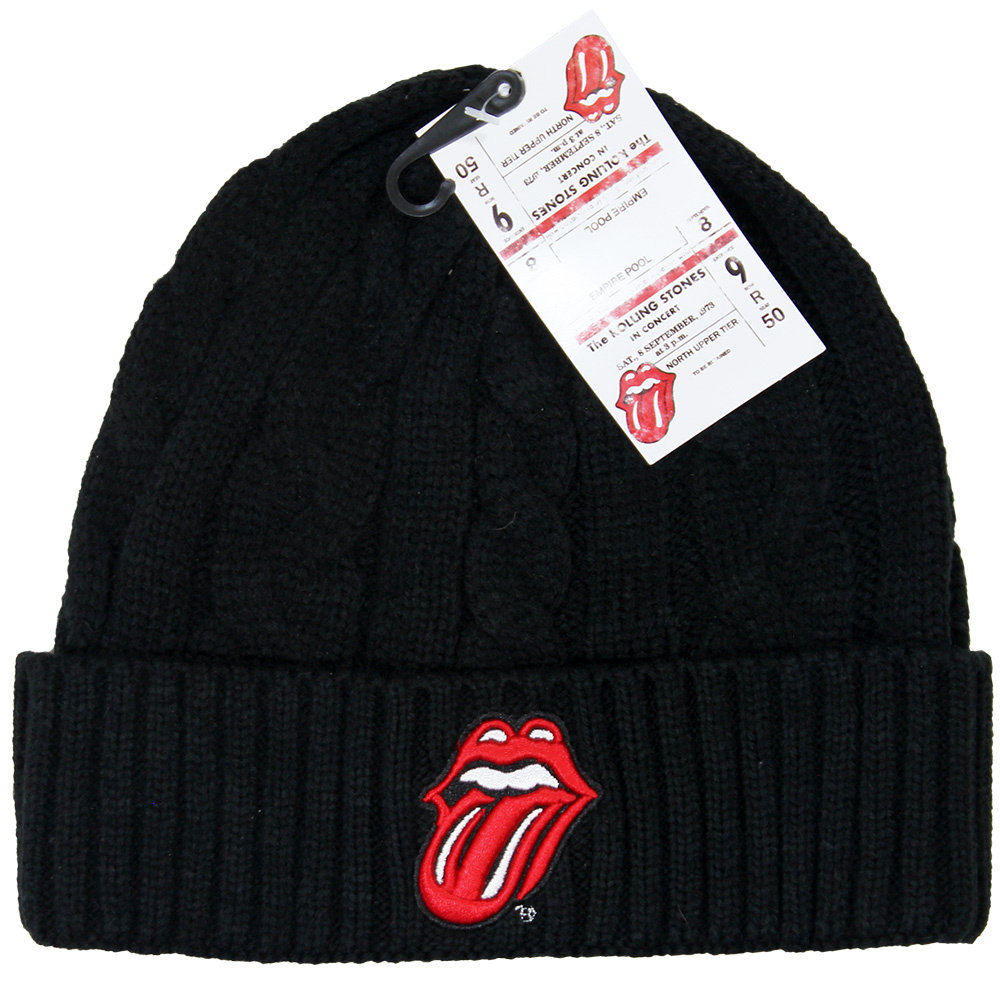 Band Merchandise Die Rolling Stones Beanie-Mütze mit Zopfmuster und Logo – offizielles Merchandise Band Merchandise Die Rolling Stones Beanie-Mütze mit Zopfmuster und Logo – offizielles Merchandise
