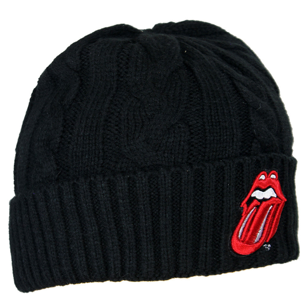 Band Merchandise The Rolling Stones Cable Knit Logo Beanie Hat - Official Merchandise Band Merchandise The Rolling Stones Cable Knit Logo Beanie Hat - Official Merchandise