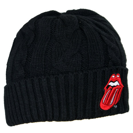 Band Merchandise The Rolling Stones Cable Knit Logo Beanie Hat - Official Merchandise Band Merchandise The Rolling Stones Cable Knit Logo Beanie Hat - Official Merchandise