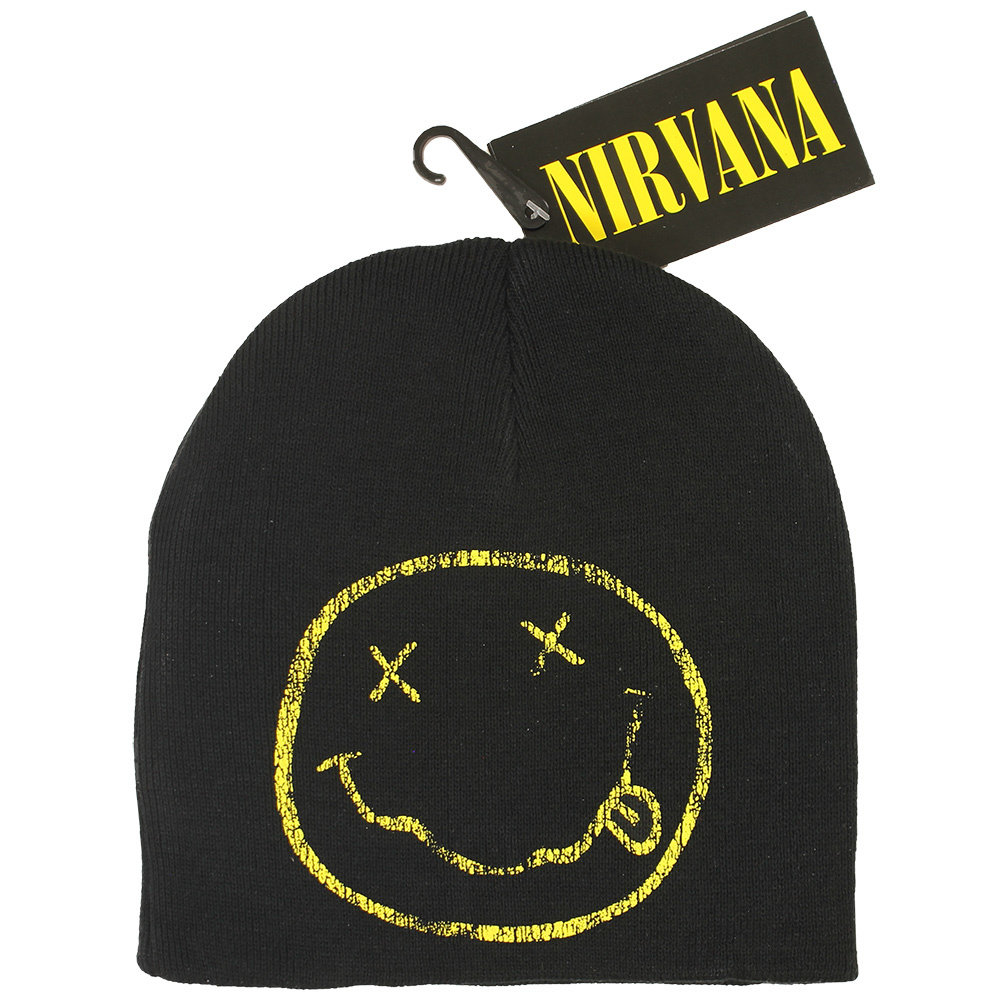 Band Merchandise Nirvana Smiley Band Logo Beanie Muts Zwart - Officiële Merchandise Band Merchandise Nirvana Smiley Band Logo Beanie Muts Zwart - Officiële Merchandise