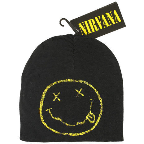 Band Merchandise Nirvana Smiley Band Logo Beanie Hat Black - Official Merchandise Band Merchandise Nirvana Smiley Band Logo Beanie Hat Black - Official Merchandise