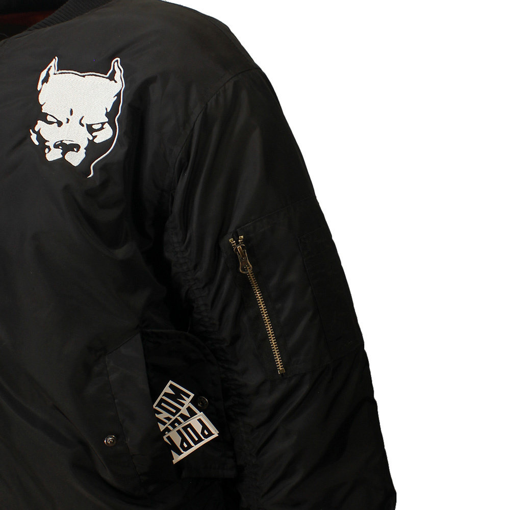 Hardcore Pitbull Geborduurd Logo Bomberjack Style Jas Zwart/Wit/Oranje Hardcore Pitbull Geborduurd Logo Bomberjack Style Jas Zwart/Wit/Oranje
