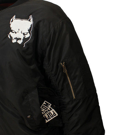 Hardcore Pitbull-Mantel mit gesticktem Logo im Bomberjacken-Stil, Schwarz/Weiß/Orange Hardcore Pitbull-Mantel mit gesticktem Logo im Bomberjacken-Stil, Schwarz/Weiß/Orange