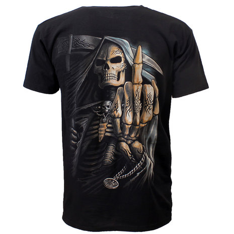 Grim Reaper Tribal Middelvinger T-Shirt Zwart / Grijs Grim Reaper Tribal Middelvinger T-Shirt Zwart / Grijs